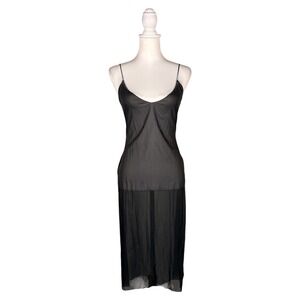 Vintage PRADA Archival 90s Sheer Silk Chiffon Slip Dress Black IT 40 Sexy Siren